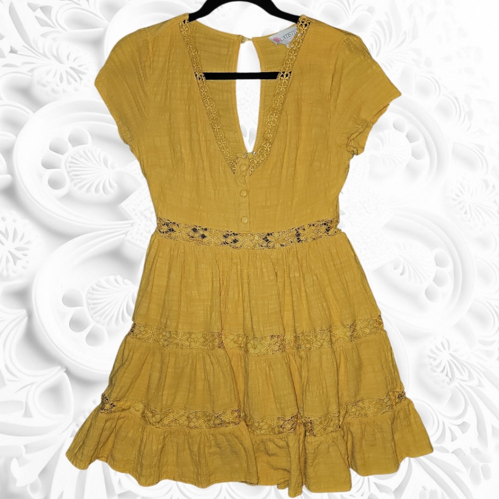 L'ATISTE By Amy Mustard Lace Mini Dress